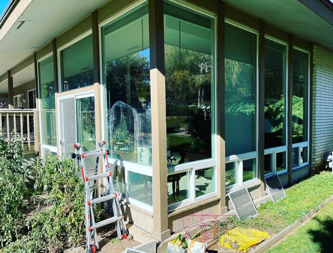 Expansive residential glass wall during a professional window cleaning service